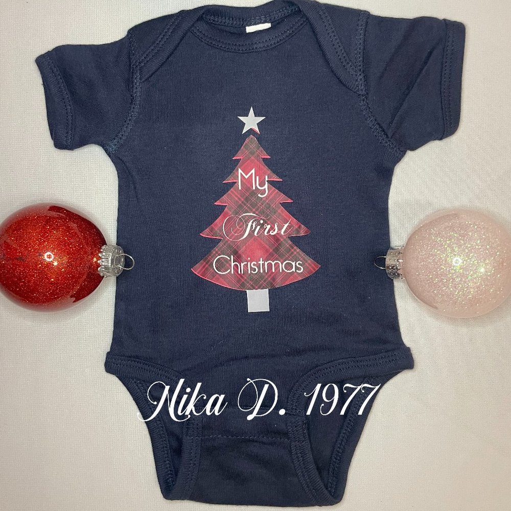 My First Christmas Onesie in Navy, Sizes Preemie - 24 Months